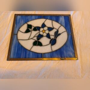 2/50$ Handcrafted Stained Glass Floral Panel in Blue, White & Green